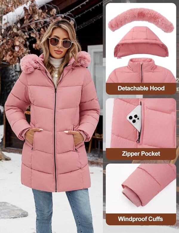 DEVO - Manteau d'hiver long pour femme avec doublure en polaire pour plus de chaleur et de confort, et capuche amovible en fourrure – Image 4