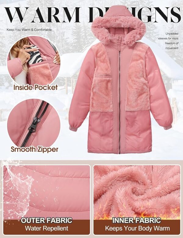 DEVO - Manteau d'hiver long pour femme avec doublure en polaire pour plus de chaleur et de confort, et capuche amovible en fourrure – Image 3