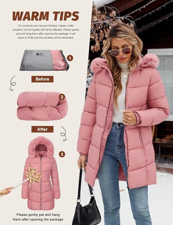 DEVO - Manteau d'hiver long pour femme avec doublure en polaire pour plus de chaleur et de confort, et capuche amovible en fourrure – Image 2