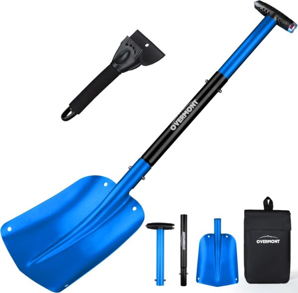 Overmont Pelle à neige pliable en aluminium – Utilitaire à neige légère avec grattoir à glace et sac de transport Tailles 81,3 et 106,7 cm