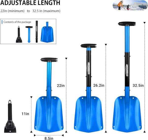 Overmont Pelle à neige pliable en aluminium – Utilitaire à neige légère avec grattoir à glace et sac de transport Tailles 81,3 et 106,7 cm – Image 6