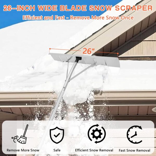 DEVO Râteau de toit à neige avec lame et roues de 66 cm de large, pelle télescopique de 6 m, outil de déneigement en aluminium, poignée antidérapante, râteau à neige pour toit de maison d'hiver. – Image 8