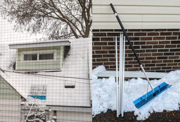 DEVO Râteau de toit à neige avec lame et roues de 66 cm de large, pelle télescopique de 6 m, outil de déneigement en aluminium, poignée antidérapante, râteau à neige pour toit de maison d'hiver. – Image 3