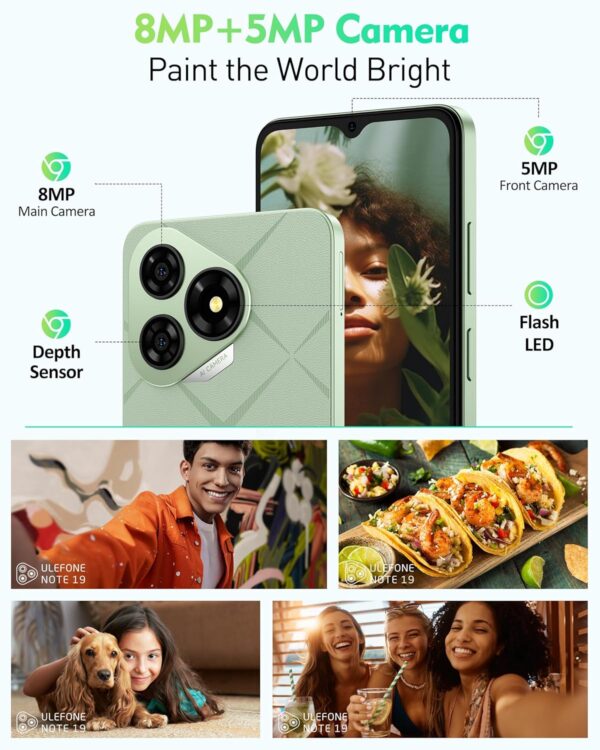 Téléphone portable débloqué Canada, Ulefone Note 19, Android 14 Go, Octa-core, 3 + 32 Go (512 Go étendu), 6,6" HD+, 8 MP + 5 MP, 5000 mAh, Global 4G LTE, 3 emplacements pour cartes/déverrouillage – Image 6
