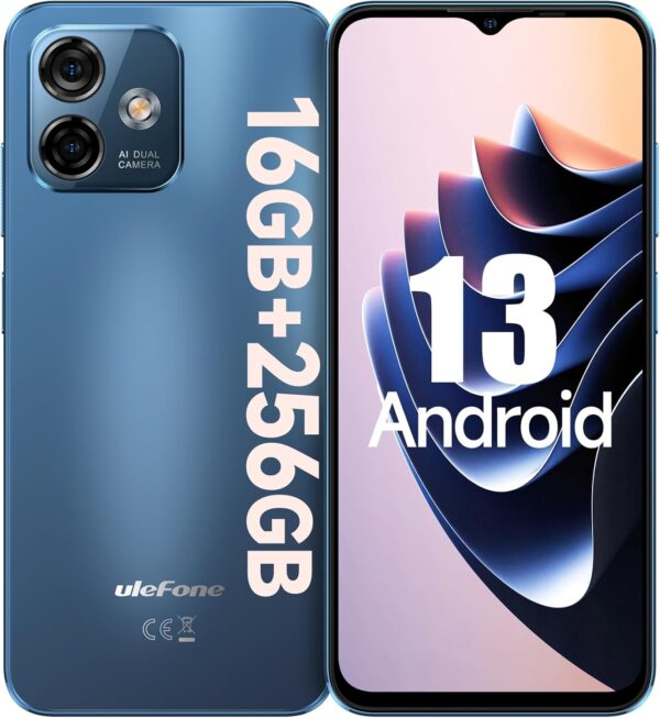Ulefone Note 16 Pro (16 Go + 256 Go), smartphone débloqué Android 13, appareil photo principal 50 MP, écran HD+ Waterdrop de 6,5", processeur 8 cœurs, batterie 4400 mAh, téléphone portable débloqué
